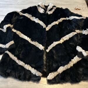 Midnight Velvet Genuine Black Gray Rabbit Fur Coat Size 1X Mobwife Mad Men